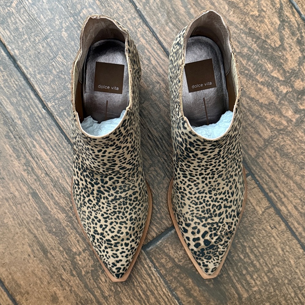 Dolce Vita Shana Tan/Black Dusted Leopard Suede Ankle Boots-Size 7.5 - Picture 6 of 16